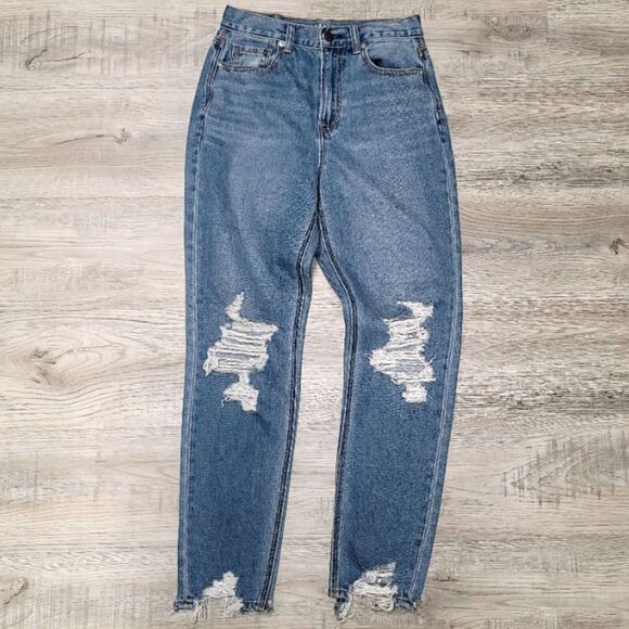 American Eagle Rigid & Rugged High-Rise Distressed Mom Jeans Size 0 - Picture 1 of 8